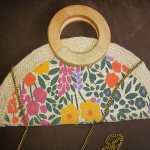 Antik Kraft Multicolor Floral Clutch with Wooden Accent